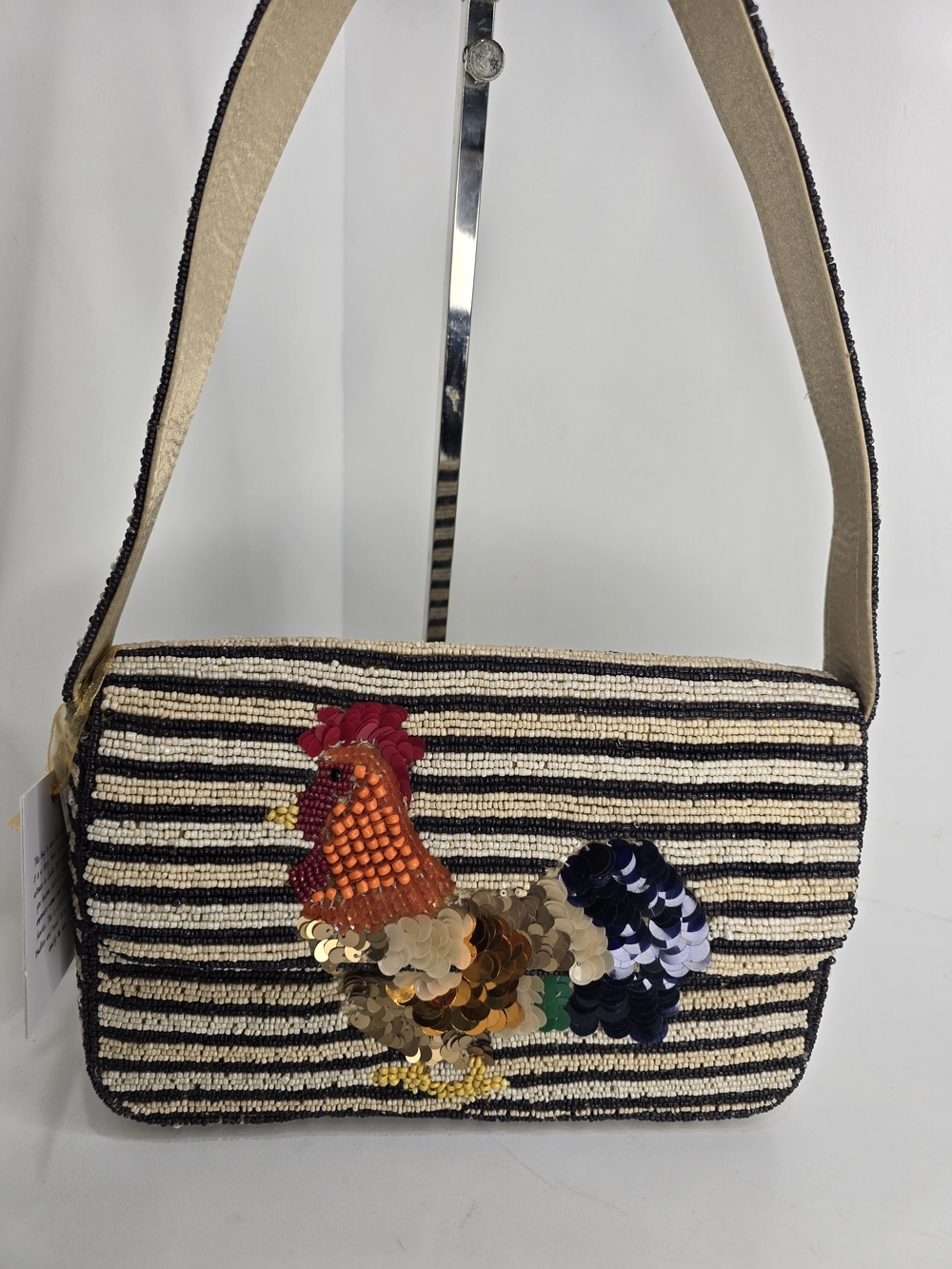 👉✨️ Made In India Sequined Rooster Beaded Crossbody Bag - Black & Cream